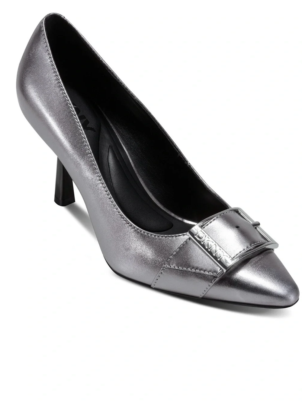 DKNY Metallic Silver Pointed-Toe Buckle Pumps-11M